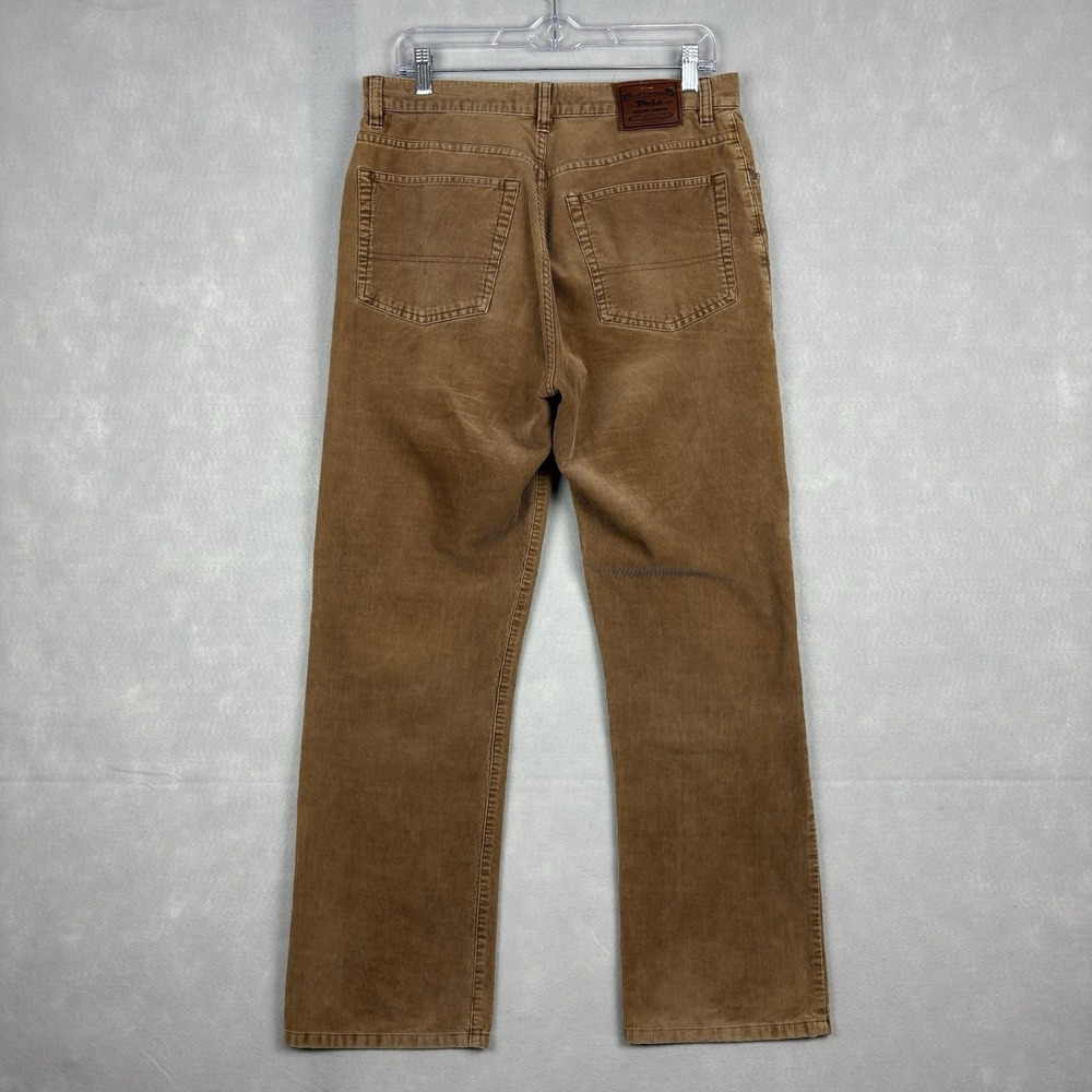 Vintage Polo Ralph Lauren Corduroy Pants Mens 32x29 Brown Straight Leather Patch